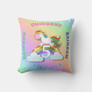 Unicorns and Rainbow Birthday Pillow with Namn Kudde