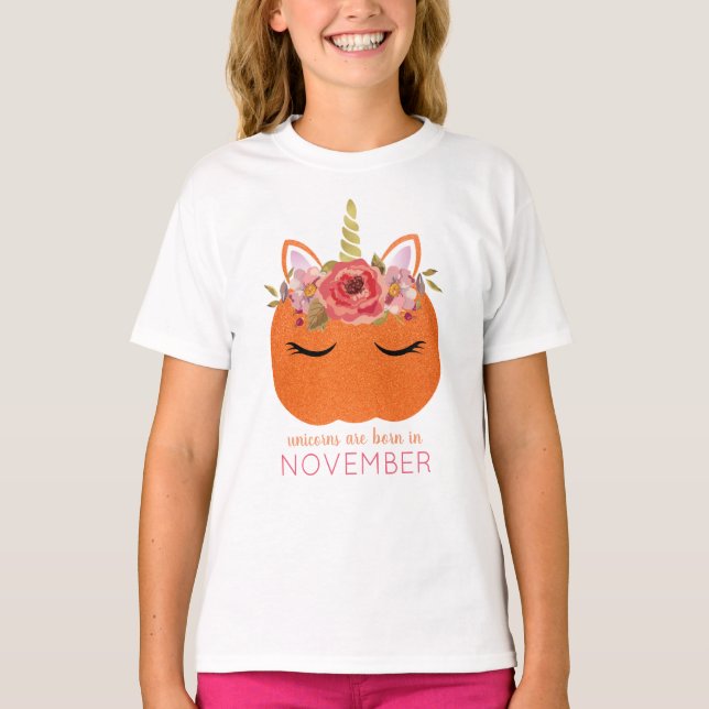 Unicorns är bördig November glitterpumpa T Shirt (Framsida)