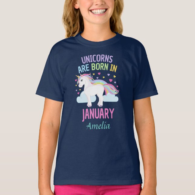 Unicorns är den bördiga Januari personligen T-shirt (Framsida)