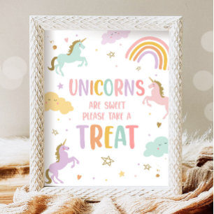 Unicorns är Sweet Ta en Treat Girl Birthday Poster