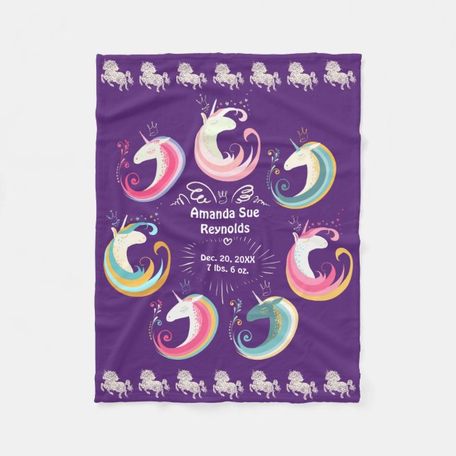 Unicorns Baby Keepsaké (Byt Färg) Fleecefilt (Framsidan)