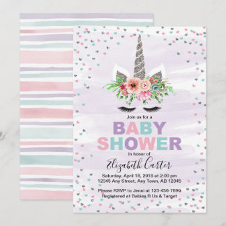 Unicorns barnduschinbjudan för flickor lila inbjudningar