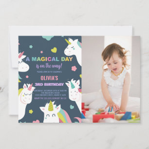 Unicorns Birthday-inbjudningar med foto Inbjudningar