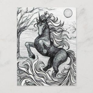 Unicorns Black Unicorn Black & White Teckning Vykort