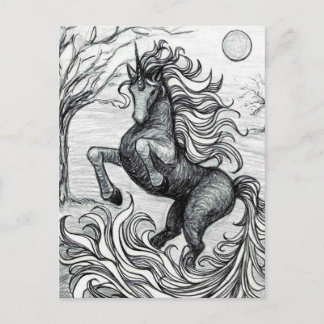Unicorns Black Unicorn Black & White Teckning Vykort