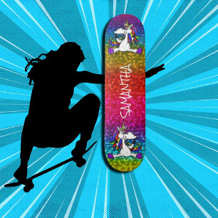 Unicorns Colorful Modern Girly Glitter Skateboard