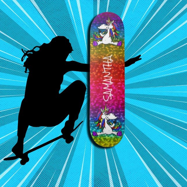 Unicorns Colorful Modern Girly Glitter Skateboard (Girl Power, Original and best online Zazzle skateboard shop- Urban Warrior)
