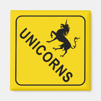 Unicorns cross, Gult Warning Road Sign Magnet