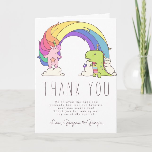 Unicorns & Dinosaurs Birthday Tack Kort (Framsida)
