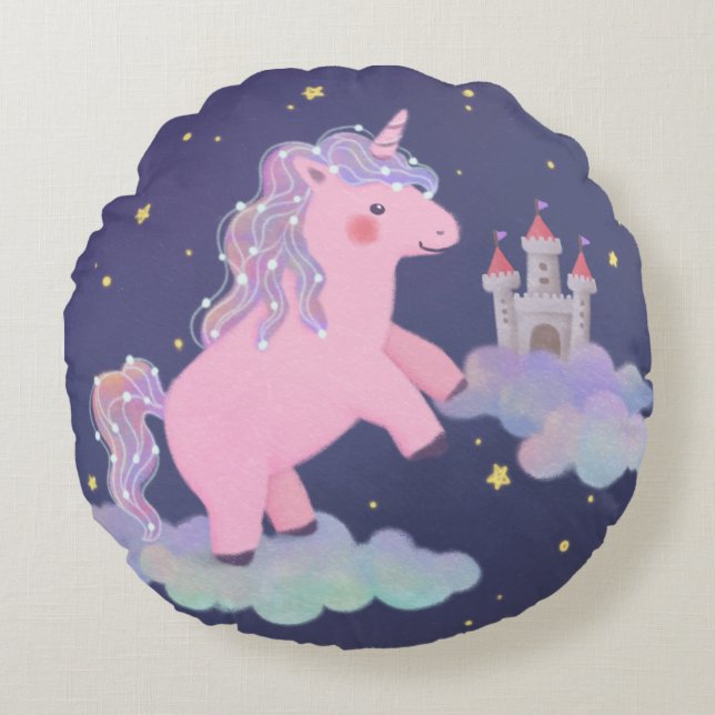 Unicorn's Dream Fantasy Illustration Rund Kudde (Framsidan)