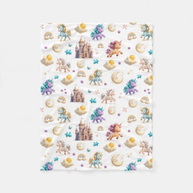 Unicorns & Fairytale Castle - Fantasy Kids Bedding Fleecefilt (Framsidan)