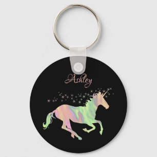 Unicorns flerfärgade stjärnor och namn nyckelring