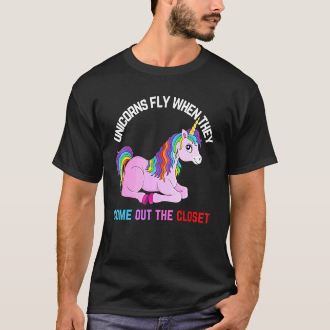 Unicorns flyger när de Komar ut ur garderoben Unic T Shirt (Framsida)