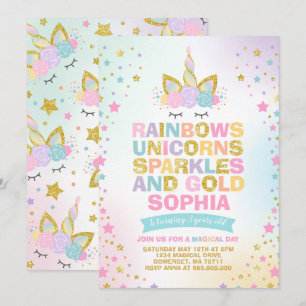 Unicorns födelsedagsinbjudan Magic Unicorn Party Inbjudningar
