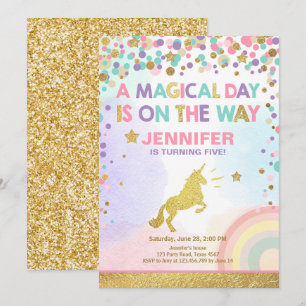 Unicorns födelsedagsinbjudan Rosa Guld Magic Inbjudningar