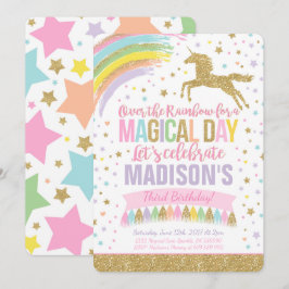 Unicorns födelsedagsinbjudan Rosa Guld Unicorn Inbjudningar