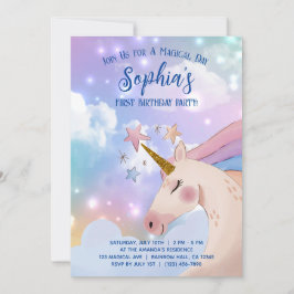 Unicorns födelsedagsinbjudningar rosa och lila inbjudningar