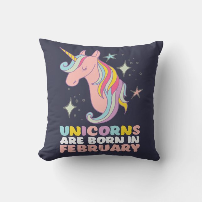 Unicorns föds i februari, Cute Birthday Girl Kudde (Framsida)