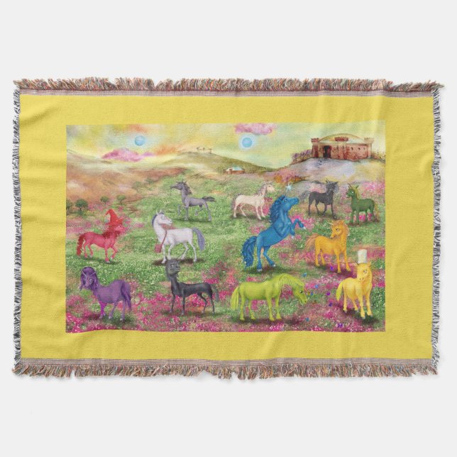 Unicorns from Unimaise Fringe Blanket - Gult Filt (Framsidan)