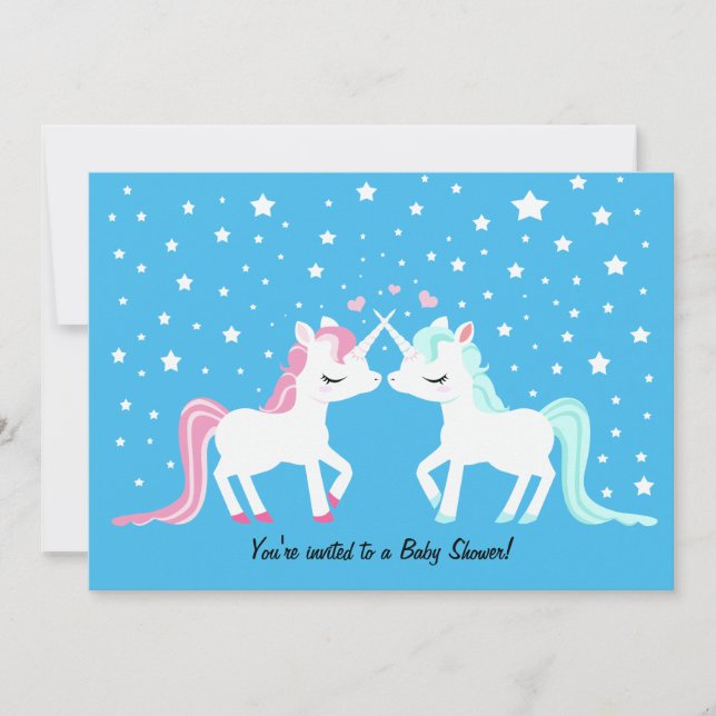 Unicorns i kärlek barndusch inbjudningar (Framsida)