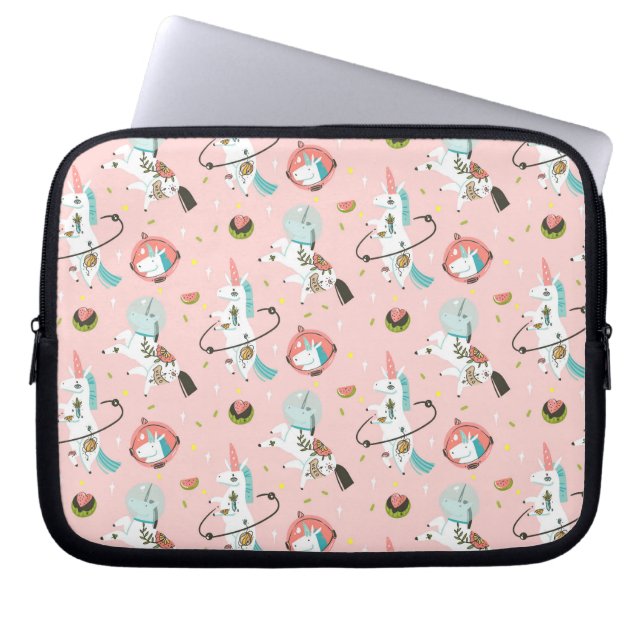 Unicorns i utrymmemönster laptop fodral (Framsidan)