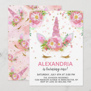 Unicorns in Bloom Birthday Inbjudningar
