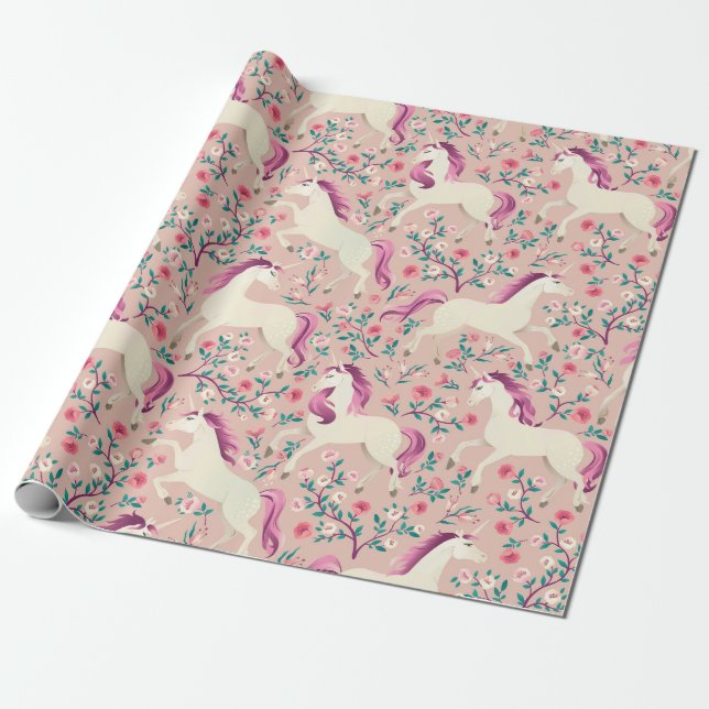 Unicorns in Rosa Forest Presentpapper (Utrullad)