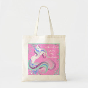 "Unicorns Kärlek Me" Glittery Stars Tote Bag Rosa Tygkasse