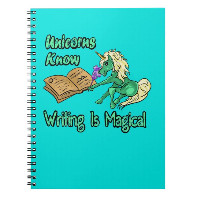 Unicorns Know Writing är magiskt Anteckningsbok (Framsidan)