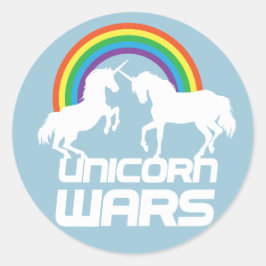 Unicorns Krig med regnbåge Runt Klistermärke
