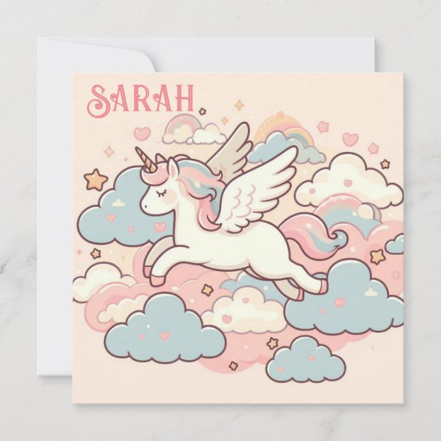 Unicorns Magic (Anpassa med Namn) Inbjudningar (Framsida)