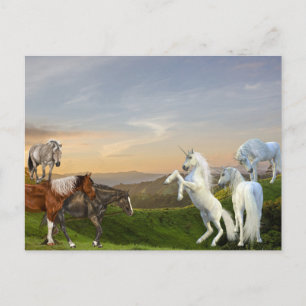 Unicorns Meet Horses Fanasy land Vykort