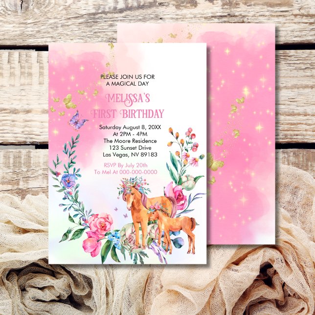 Unicorns och butterflies första födelsedagsinbjuda inbjudningar (Skapare uppladdad)