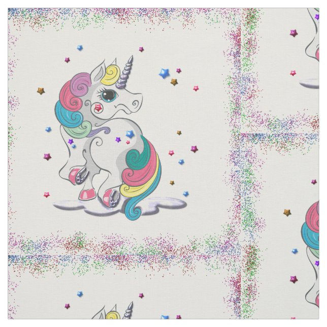 Unicorns och Rainbow Glitter Tyg (Provkarta)
