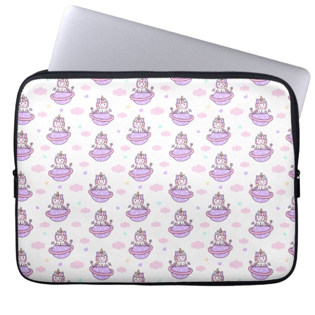 Unicorns on Planets Magic Space Mönster Laptop Fodral (Framsidan)