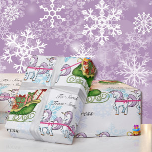 Unicorns Pulling Santa's Sleigh Add Child's Namn Presentpapper