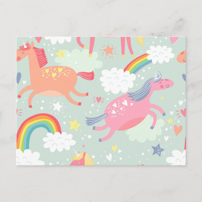 Unicorns & Rainbow Vykort (Framsida)