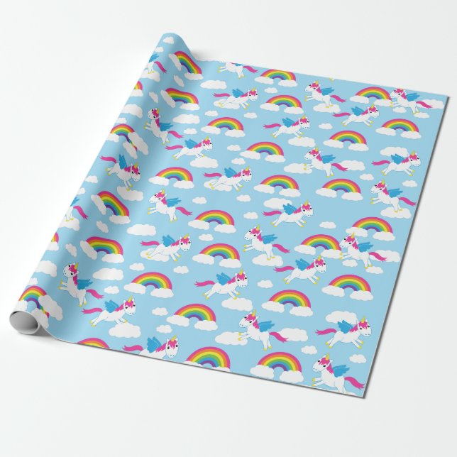 Unicorns & Rainbows Cute 1:a födelsedag Party tema Presentpapper (Utrullad)