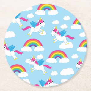 Unicorns & Rainbows Cute 1:a födelsedag Party tema Underlägg Papper Rund