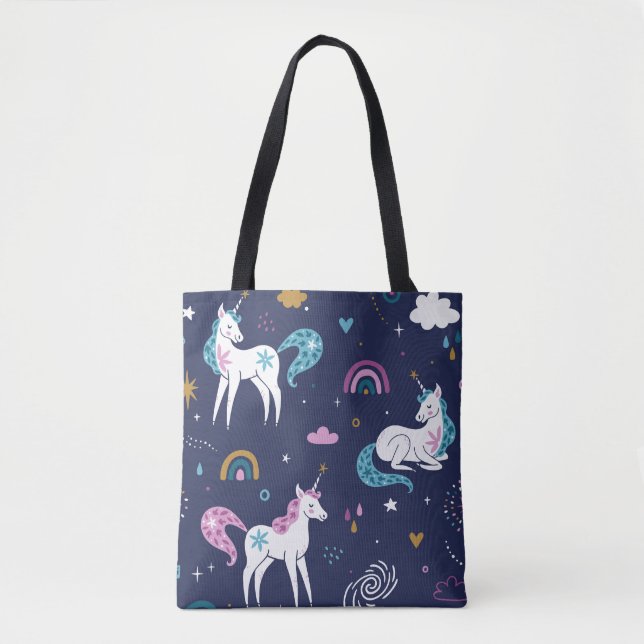 Unicorns Rainbows: Cute Tecknad Sömlös Tygkasse (Framsida)