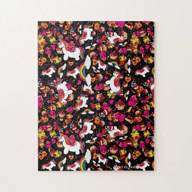 Unicorns Rainbows och Muffinsarna Doodles Mönster Pussel (Vertikal)