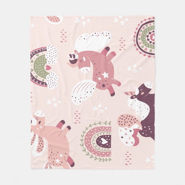 Unicorns Rainbows: Pastel Magic Background. Fleecefilt (Framsidan)