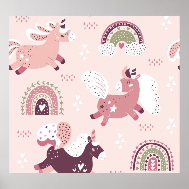 Unicorns Rainbows: Pastel Magic Background. Poster (Framsidan)