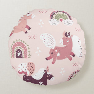 Unicorns Rainbows: Pastel Magic Background. Rund Kudde