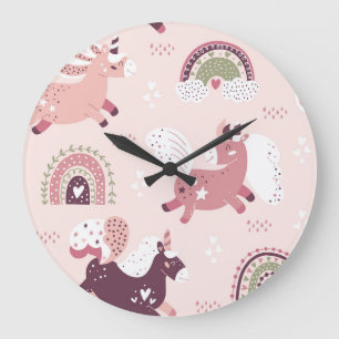 Unicorns Rainbows: Pastel Magic Background. Stor Klocka