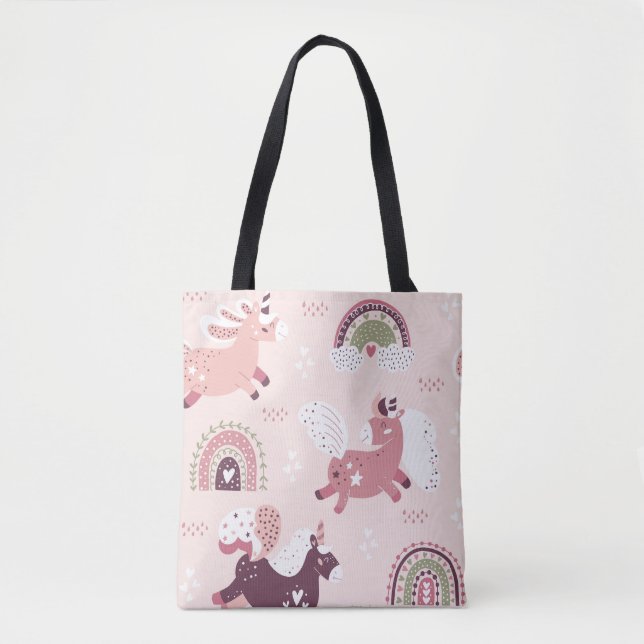 Unicorns Rainbows: Pastel Magic Background. Tygkasse (Framsida)