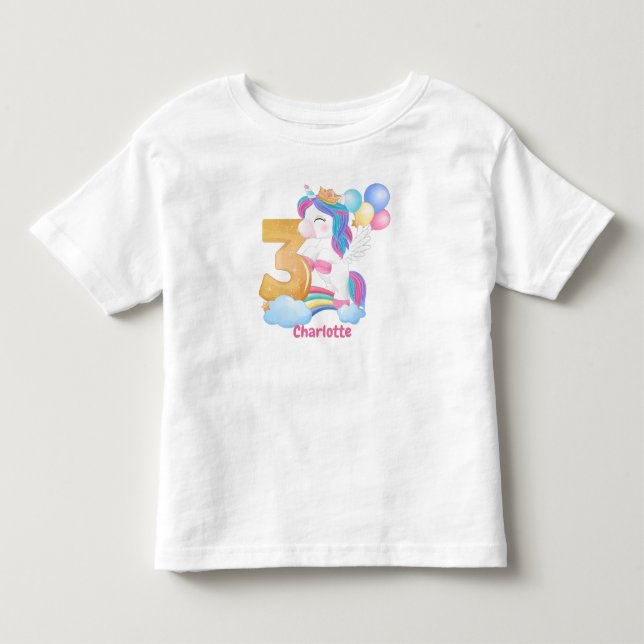 Unicorns regnbåge 3:e födelsedagen t shirt (Framsida)