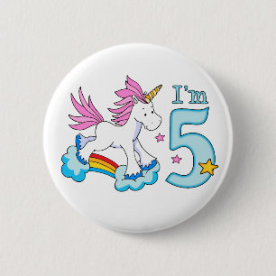 Unicorns regnbåge 5:e födelsedagen knapp
