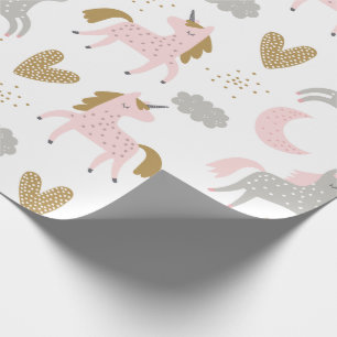 Unicorns Rosa Grått Magic Cute Girly Boho Mönste Presentpapper