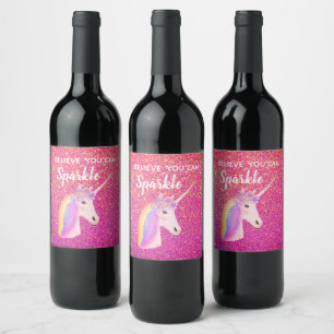 Unicorns Rosa Guld Glitter Inspirationsoffert Vinflaska Etikett
